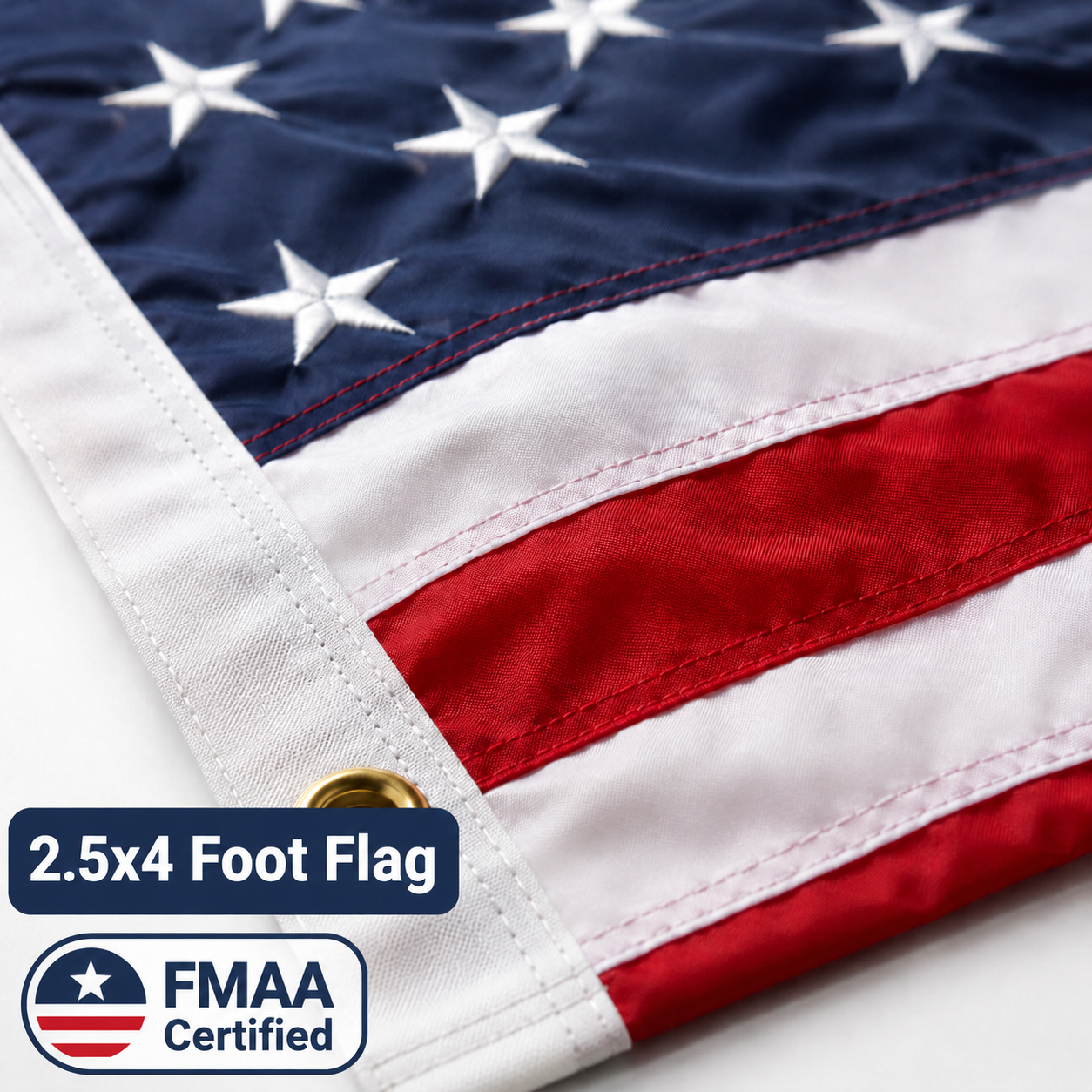 2.5 x 4 ft American Flag Made in USA - Embroidered Stars and Sewn Stripes with Brass Grommets - Fade Resistant Heavy Duty Nylon Indoor Outdoor Flag