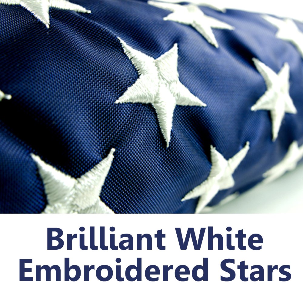 2.5 x 4 ft American Flag Made in USA - Embroidered Stars and Sewn Stripes with Brass Grommets - Fade Resistant Heavy Duty Nylon Indoor Outdoor Flag