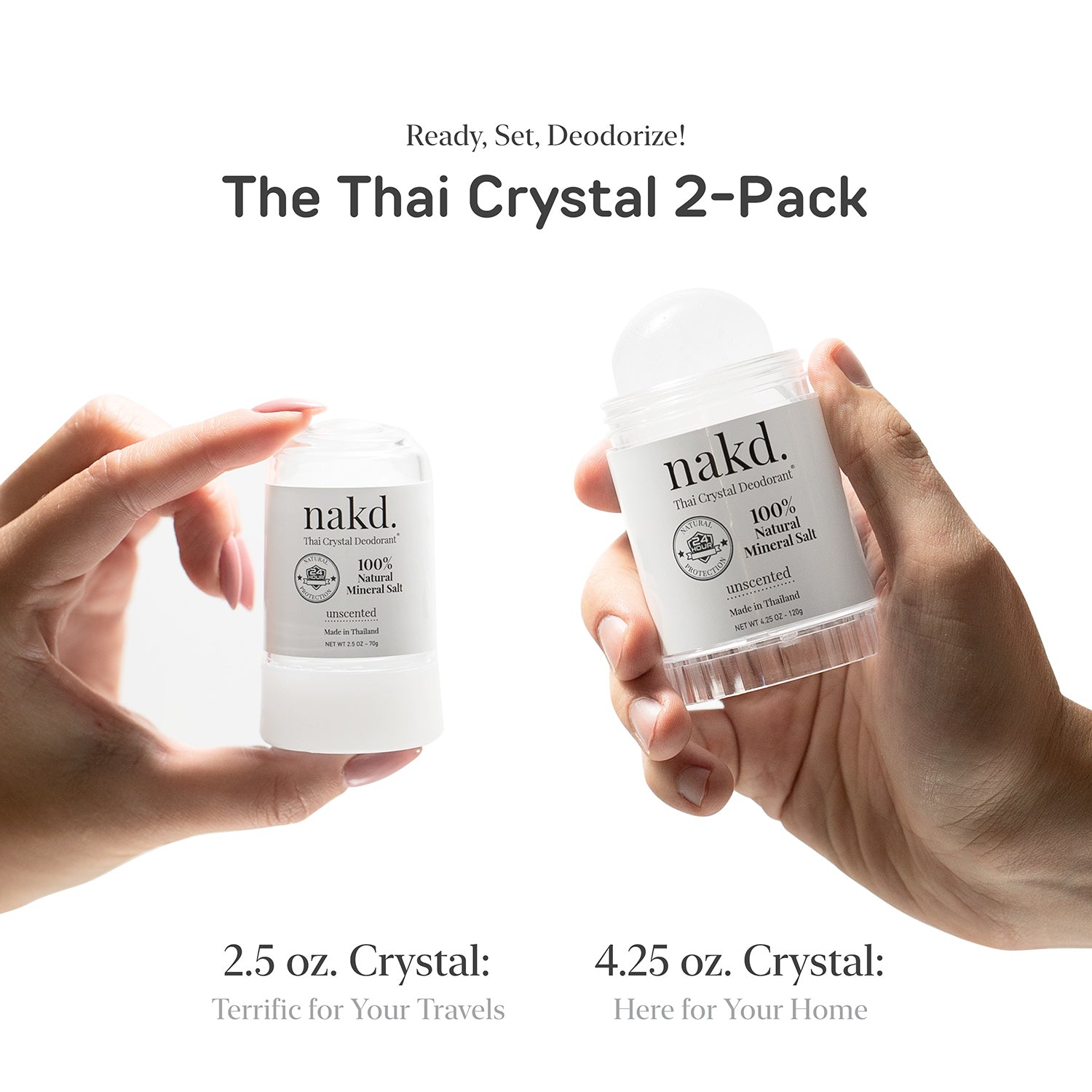 nakd. Thai Crystal Deodorant Stone – 2 Salt Crystal Sticks – All Natural Unscented Free Deodorant for Women by Vasarii